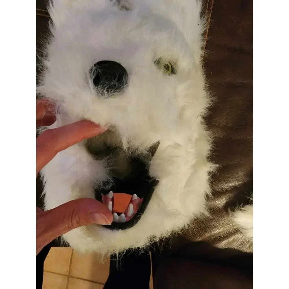 Realistic White fox moving mouth mask